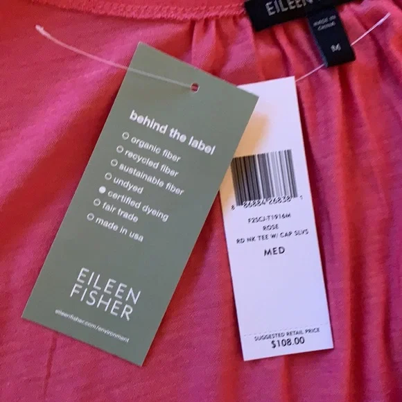 Eileen Fisher Organic Silk and Cotton Round Neck Tee. Cap Sleeves. NWT. Size M - Picture 6 of 7